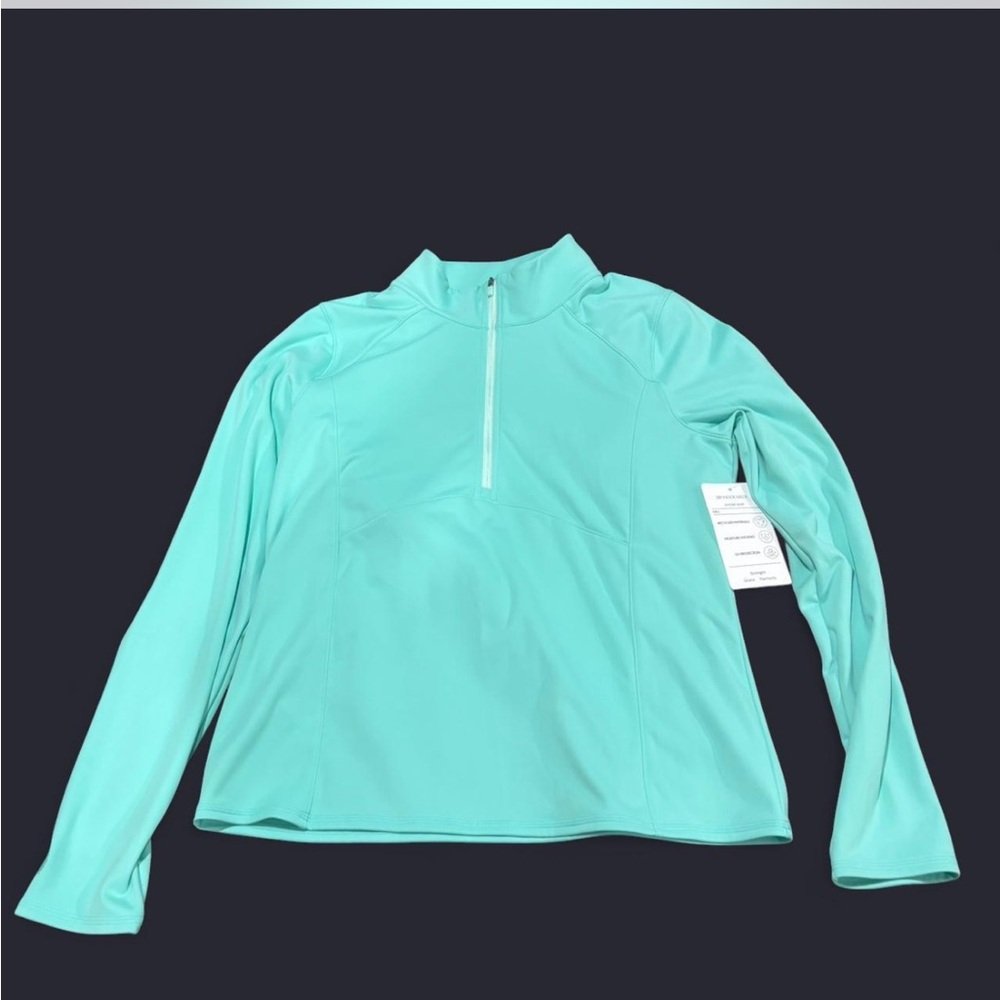 Isabella Active Wear Teal Zip Mock Neck Long‎ Sleeve Athleisure Top Size L